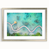 Textured art depicting abstract oceanic waves in cool blue and white tones on a framed canvas, ideal for bedroom wall decor.