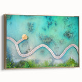 Framed canvas depicting a serene Maldivian landscape in muted gold and black tones, suitable for bedroom wall decor.