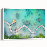 Vintage poster art of Maldives scenery on extra large framed canvas, featuring vibrant ocean blues and greens.