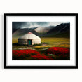 Extra large abstract art print featuring textured, colorful scenery of Mongolian landscape on a black framed canvas.