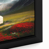 Extra large framed canvas featuring a textured depiction of a Mongolian landscape in black with colorful art accents.
