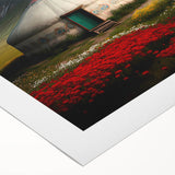 Art deco poster of a Mongolian landscape in soft earth tones on rolled canvas, suitable for dining room decor.