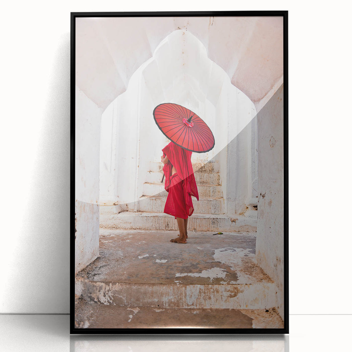 Large abstract wall art depicting a stylized Myanmar scenery in black and white, framed in acrylic.