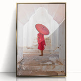 Acrylic print of a Myanmar landscape in muted gold tones, framed, ideal for modern art wall decor.