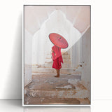 Acrylic print of a serene Myanmar landscape in pastel shades, framed in white, suitable for modern art wall decor.