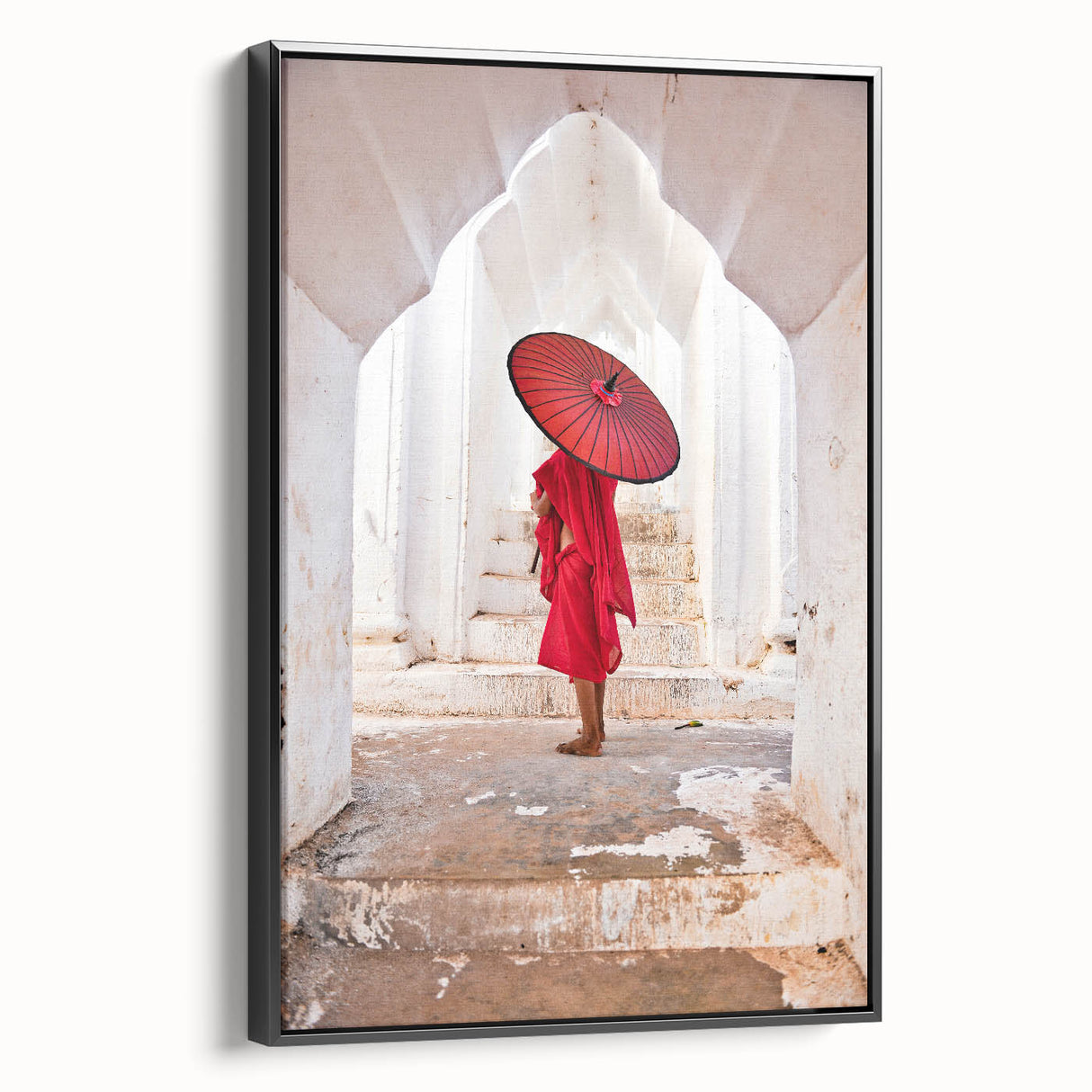 Black and white framed canvas depicting a vintage-style landscape of Myanmar, ideal for bedroom wall art.