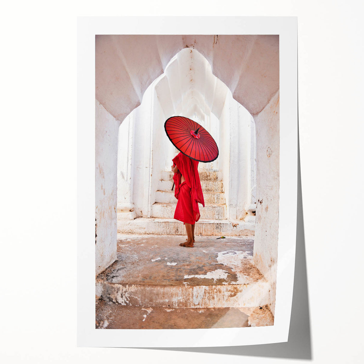 Extra large rolled print of a serene Myanmar landscape with lush foliage in soft green and brown tones.