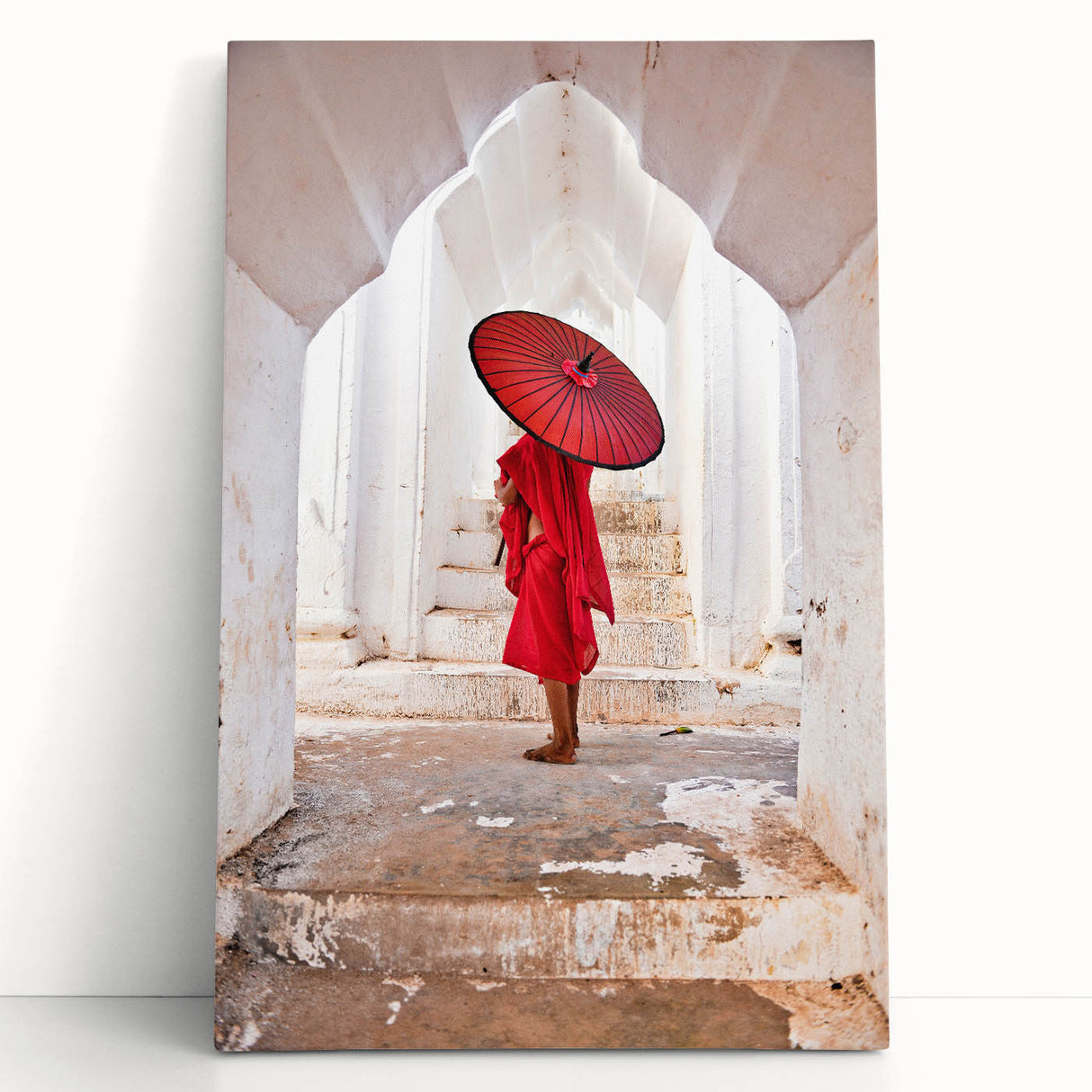 Black and white photo of a scenic Myanmar landscape on stretched canvas, ideal for kitchen wall art.