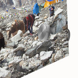 Large abstract wall art featuring a mid-century modernist style Nepalese landscape in acrylic glass.