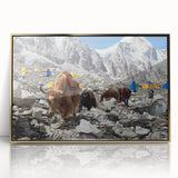 Framed acrylic print of a serene Nepalese landscape in soft earth tones, ideal for modern art wall decor.