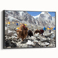 Black and white framed canvas of a vintage Nepalese landscape, ideal for bedroom wall art.