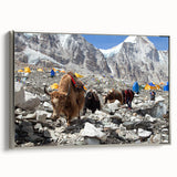 Framed canvas landscape art painting featuring a scenic view of Nepal in vibrant colors, ideal for living room decor.