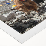 Art deco poster of a serene Nepalese landscape in muted earth tones on rolled canvas, ideal for dining room decor.