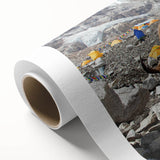 Art deco poster of an Asian landscape in muted green and brown tones on rolled canvas, ideal for nursery wall art.