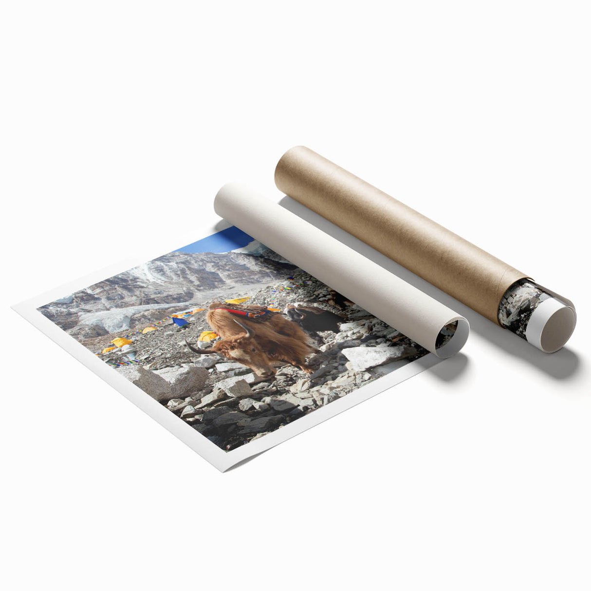 Extra large rolled print of a serene Nepalese landscape with vibrant greenery and floral elements.