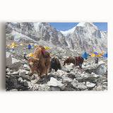 Black and white stretched canvas featuring a serene Nepalese landscape, ideal for kitchen wall art.