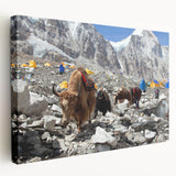 Large canvas print of a serene Nepalese landscape, featuring muted green and earth tones, ideal for kitchen wall art.