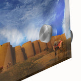 Large abstract wall art of a Pakistani landscape in muted earth tones on acrylic glass, suitable for dining room decor.