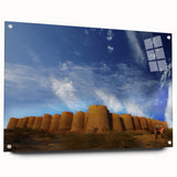 Acrylic print of a large abstract landscape in earth tones, ideal for bedroom or dining room decor.