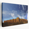 A panoramic canvas print depicting a serene Pakistani landscape in soft earth tones, suitable for kitchen wall art.