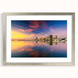 Textured art print of a serene Philippine landscape in muted green and blue tones, framed in silver, ideal for bedroom decor.