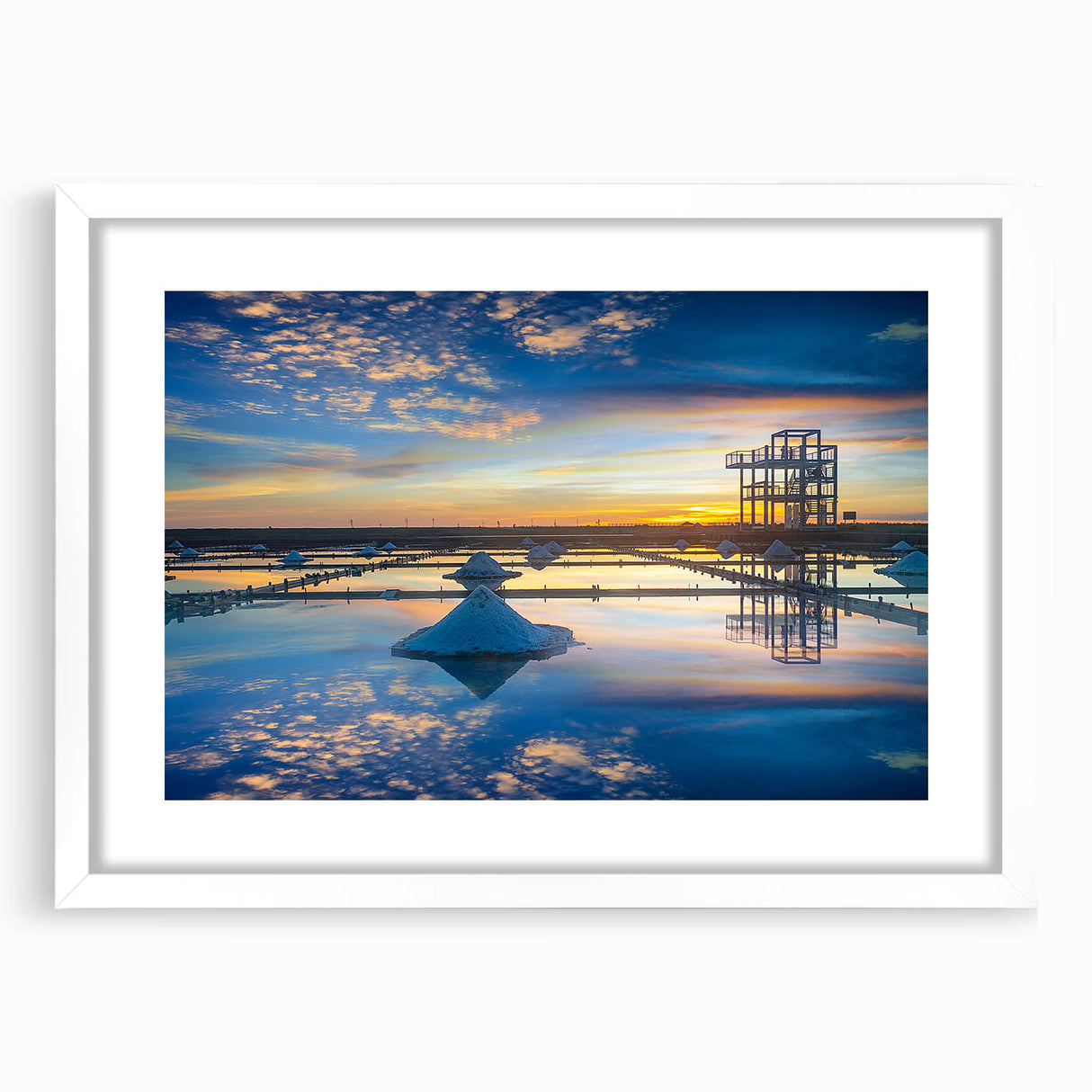 Abstract art print of a Taiwanese landscape in muted earth tones on a framed white canvas, ideal for dining room decor.