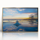 Framed acrylic print of a Taiwanese landscape in mid-century modernist style, featuring muted earth tones.