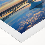 Art deco poster of a serene Taiwanese landscape in muted green and blue tones on a rolled canvas.