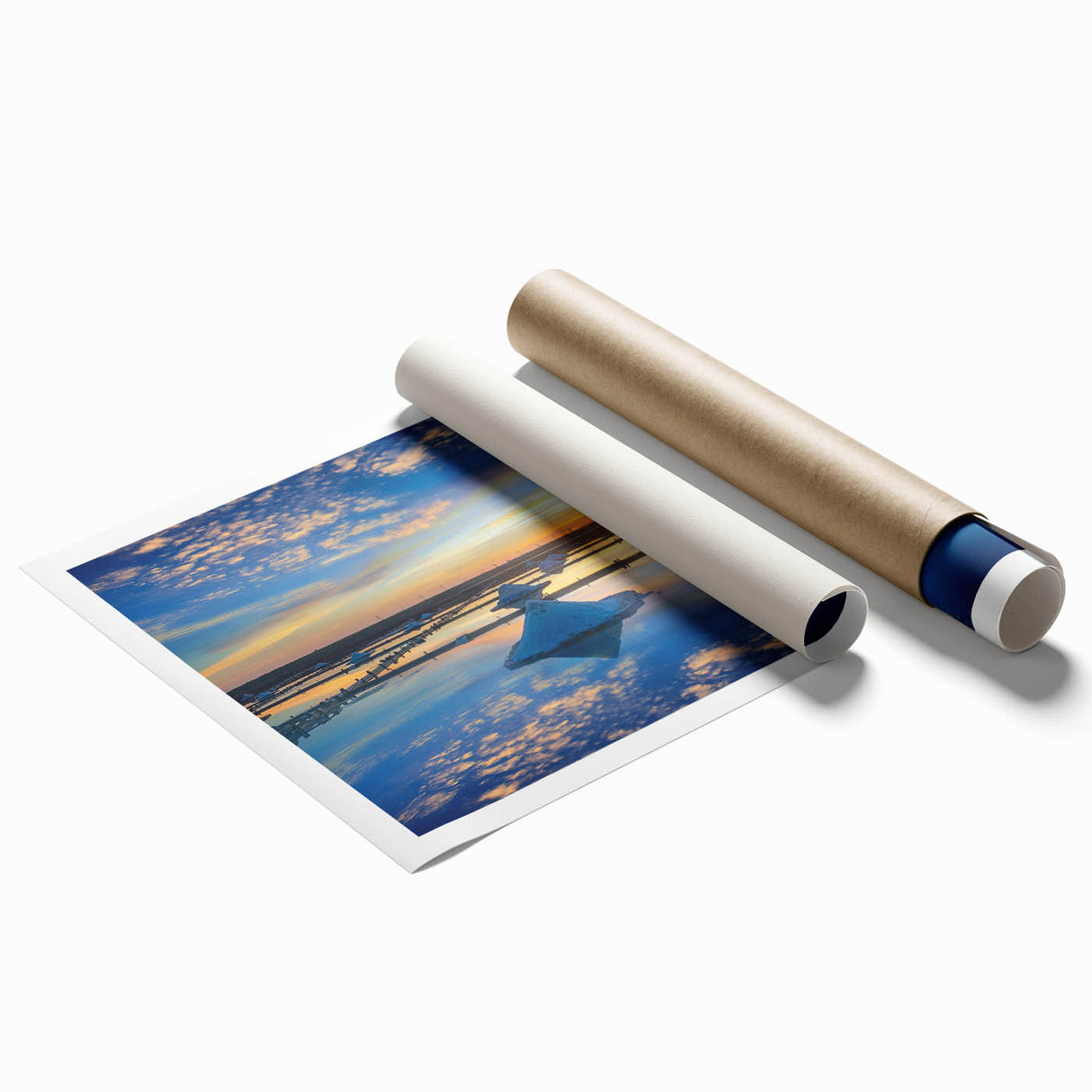 Extra large rolled print of a Taiwanese landscape with lush florals in vibrant greens and blues.