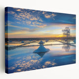 Large canvas print of a Taiwanese landscape in soft green and blue tones, ideal for kitchen wall art.