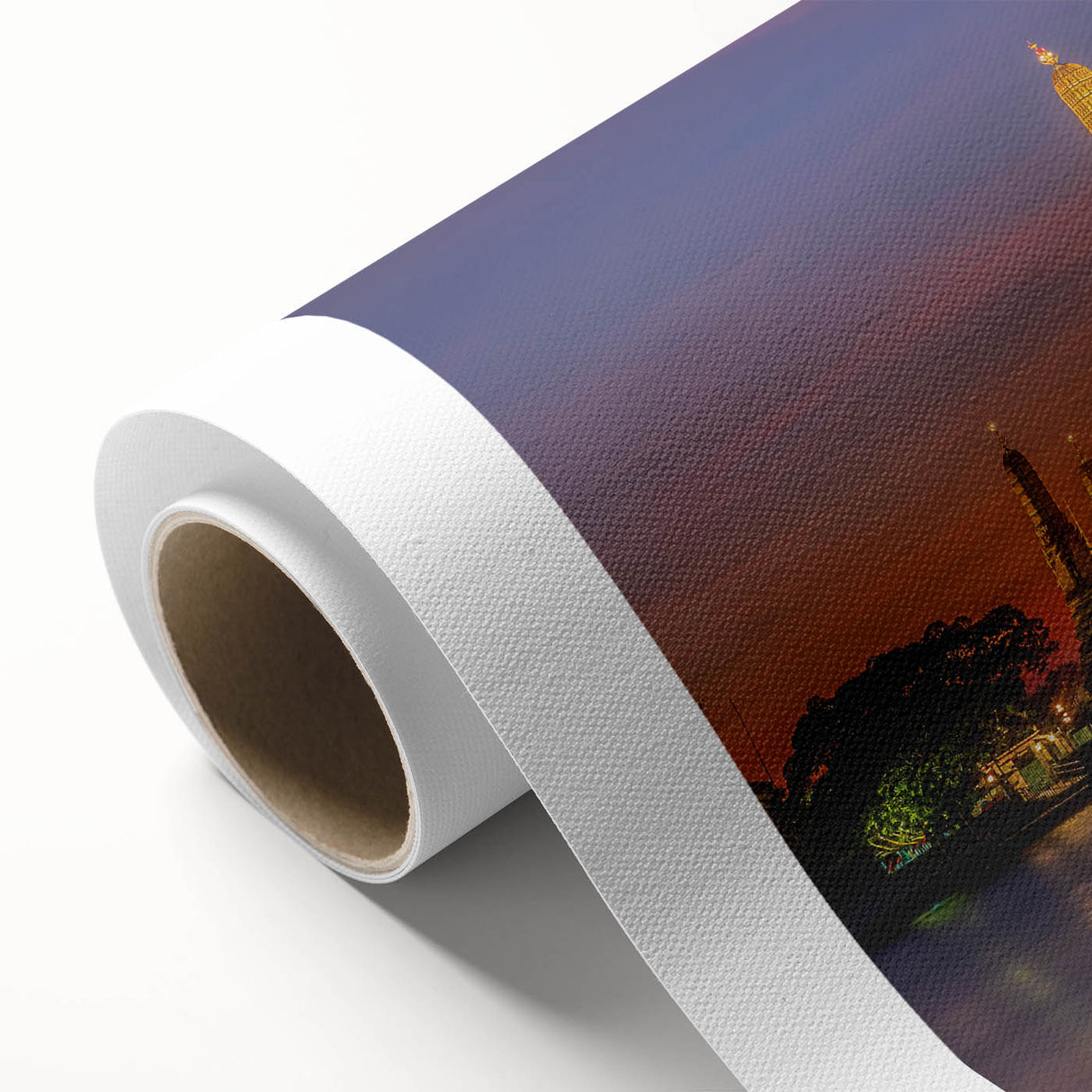 Art deco poster of Bangkok skyline in pastel shades on rolled canvas, ideal for nursery wall art.