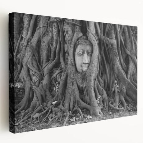 Panoramic view of a Thai landscape on stretched canvas, in muted green and blue tones, ideal for kitchen wall art.