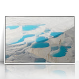 Art deco poster of a Turkish landscape in muted earth tones, framed acrylic, ideal for modern art wall decor in a nursery.