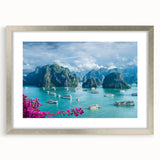 Textured art depicting abstract scenery of Vietnam in muted earth tones on a framed silver mat, suitable for bedroom decor.