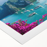 Art deco poster featuring a serene Vietnamese landscape in muted greens and blues on rolled canvas.