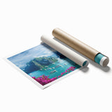 Extra large rolled print depicting a serene Vietnam landscape with lush greenery and soft pastel colors.