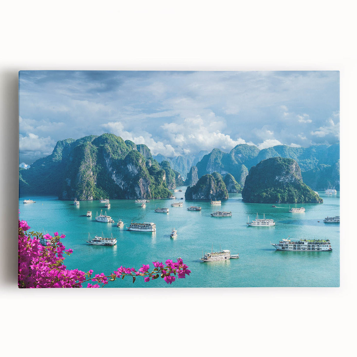 Black and white stretched canvas featuring a panoramic Vietnamese landscape, ideal for kitchen wall art.