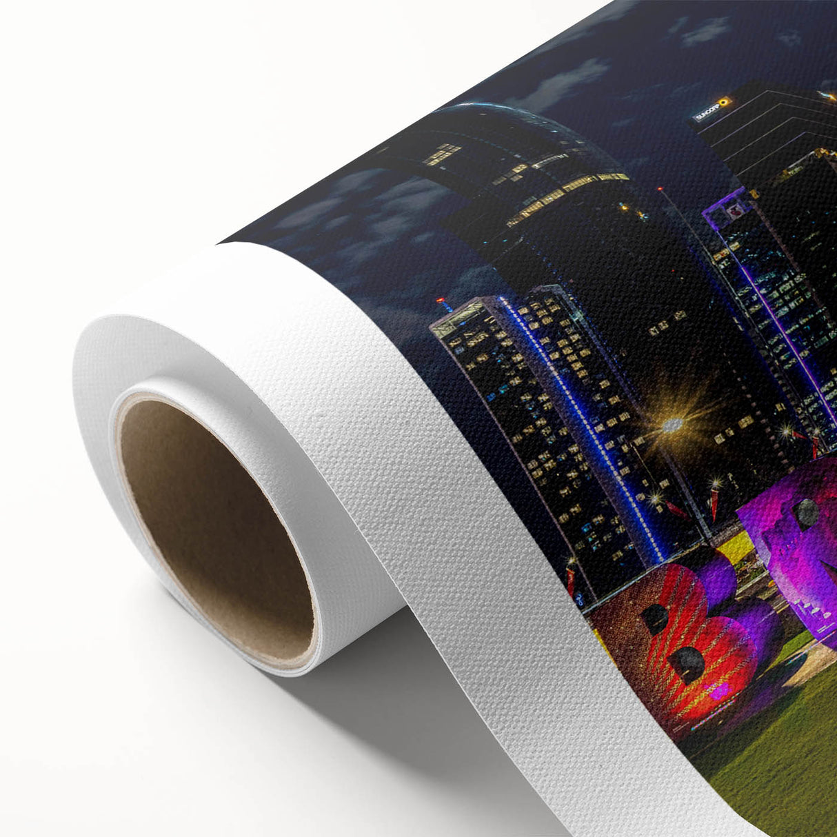Art deco poster of Brisbane skyline in soft pastel shades on rolled canvas, ideal for nursery wall art.