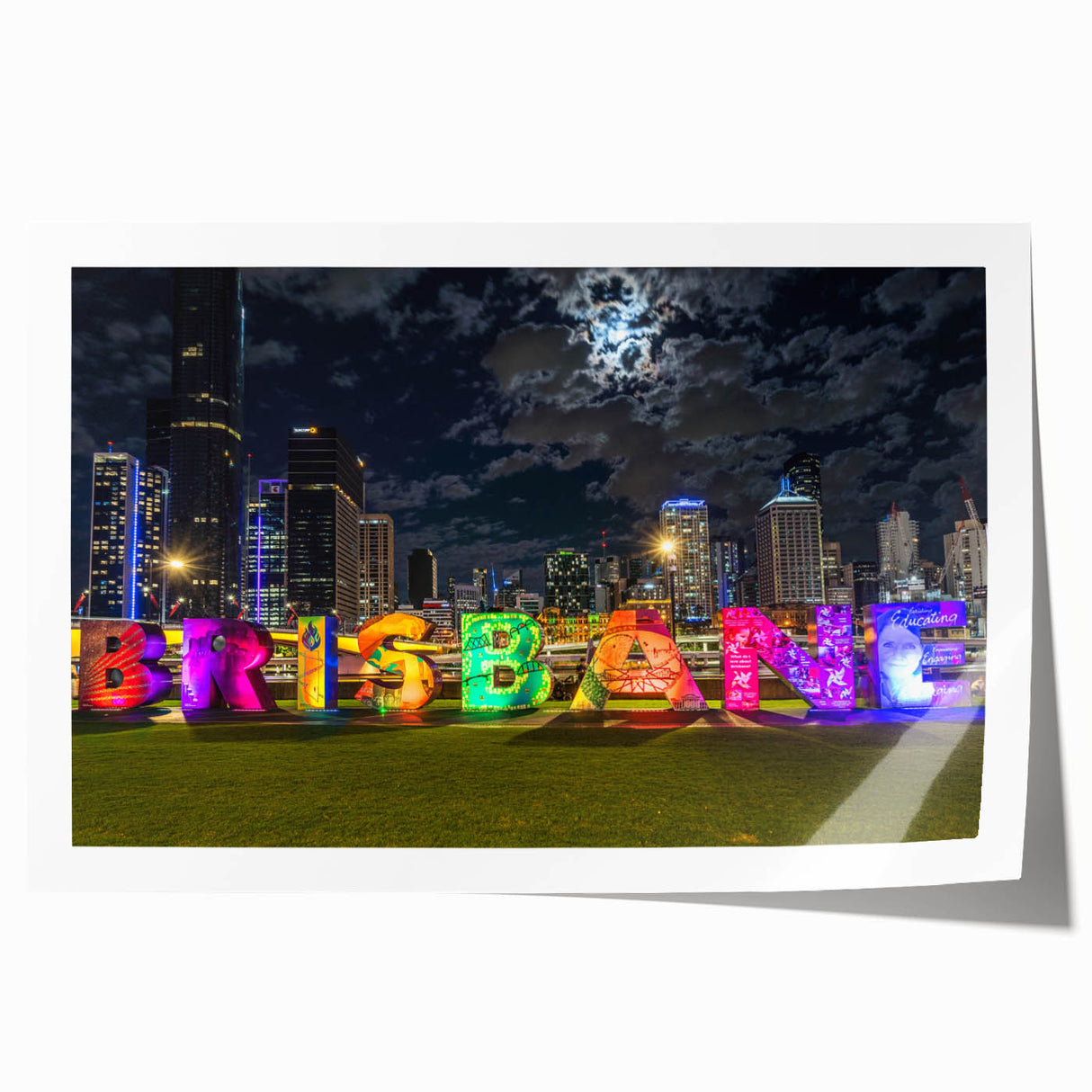Extra large wall art of Brisbane scenery on rolled canvas, featuring vibrant greens and blues.