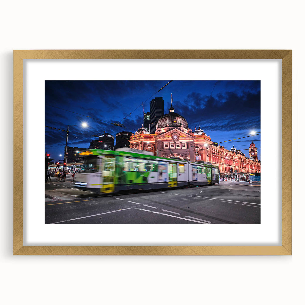 Textured abstract art print of Melbourne scenery in muted earth tones on a framed canvas, suitable for bedroom decor.