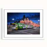 Extra large abstract art print of Melbourne scenery in muted earth tones on a white framed canvas.
