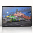 Large abstract wall art depicting Melbourne scenery in muted gray and black tones on framed acrylic.