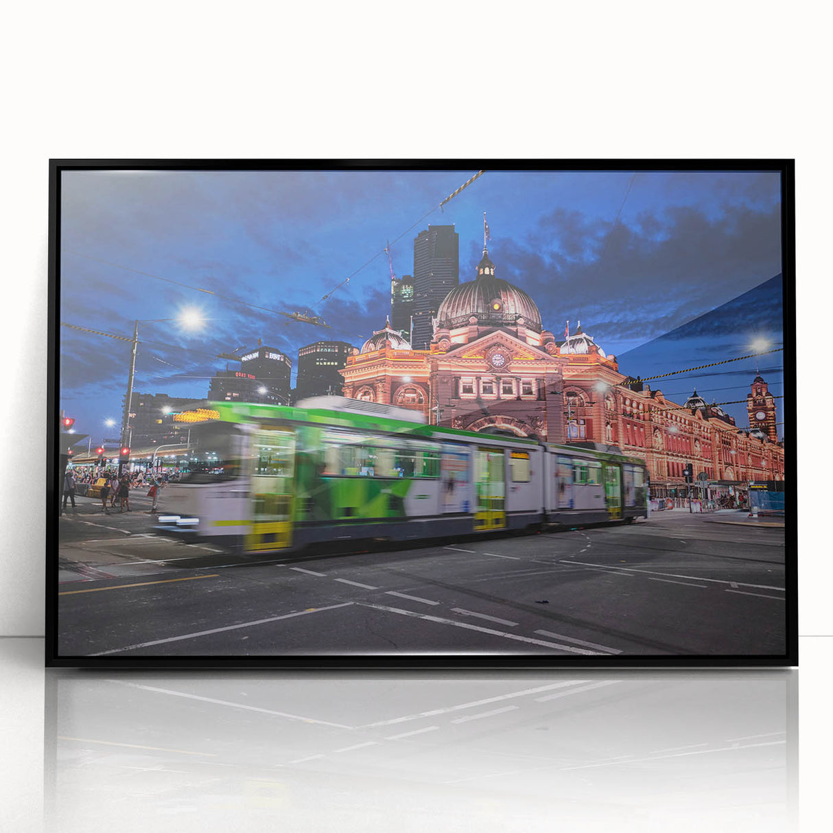 Large abstract wall art depicting Melbourne scenery in muted gray and black tones on framed acrylic.