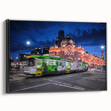 Black and white wall art of Melbourne landscape on framed canvas, suitable for bedroom decor.