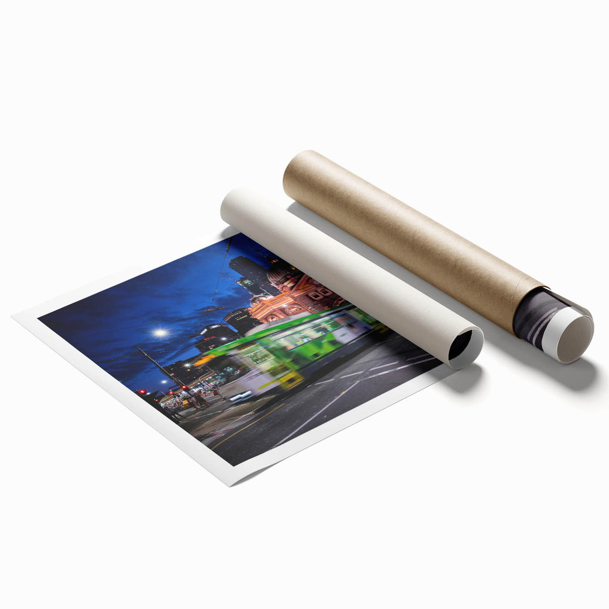 Extra large rolled print of Melbourne scenery with vibrant floral elements.