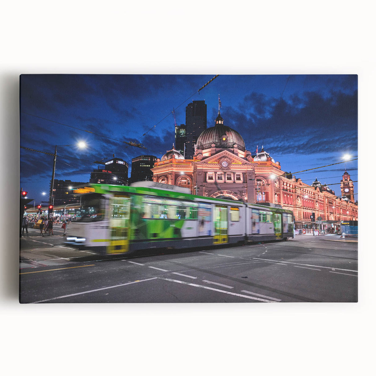 Black and white photograph of Melbourne skyline on stretched canvas, suitable for kitchen wall art.
