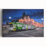 Black and white photograph of Melbourne skyline on stretched canvas, suitable for kitchen wall art.