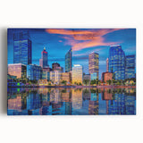 Large black and white stretched canvas of Perth, Australia skyline, ideal for kitchen wall art.