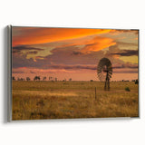 Landscape art painting of Queensland scenery on framed canvas, featuring a silver frame and vibrant color palette.