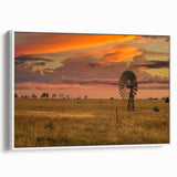 Vintage poster art of Queensland scenery on a framed canvas, featuring colorful art accents, ideal for living room decor.
